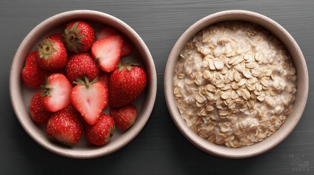 Breakfast Oatmeal With Fresh Strawberries in a Bowl for Healthy Eating
