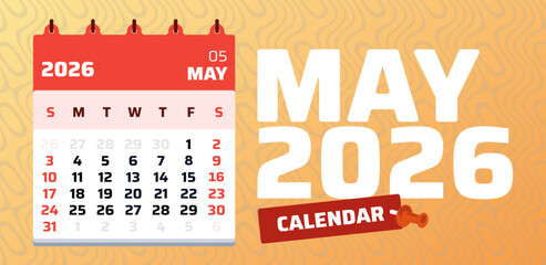 May 2025 calendar. Calendar template. 2025 week start sunday. Design template. Vector illustration. Date of monthly calendar may 2025. Weekend at sunday and saturday