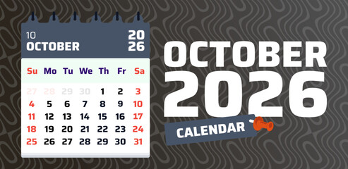 October 2025 calendar. Monthly planner template. 2025 week start sunday. Modern calendar page. Vector illustration. Date grid of october 2025 calendar. Weekend saturday and sunday
