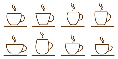 Mug and Hot Beverage Icons Set. Hand drawn coffee cup collection.