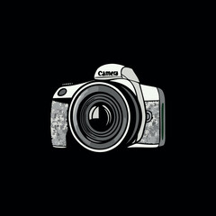 Minimal Line Art Camera Icon on Black Background