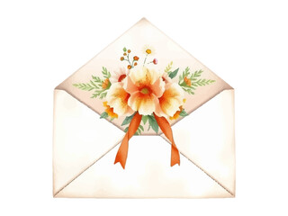 Cute watercolor envelope with floral decor. Vintage colors, gentle mood, perfect for correspondence or spring theme.