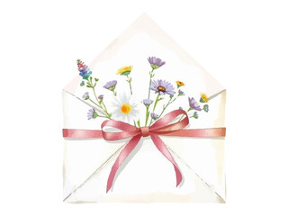 Cute watercolor envelope with floral decor. Vintage colors, gentle mood, perfect for correspondence or spring theme.