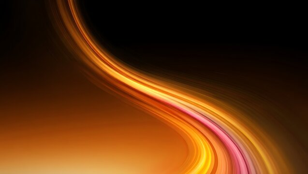Abstract smooth golden light lines flowing on dark background