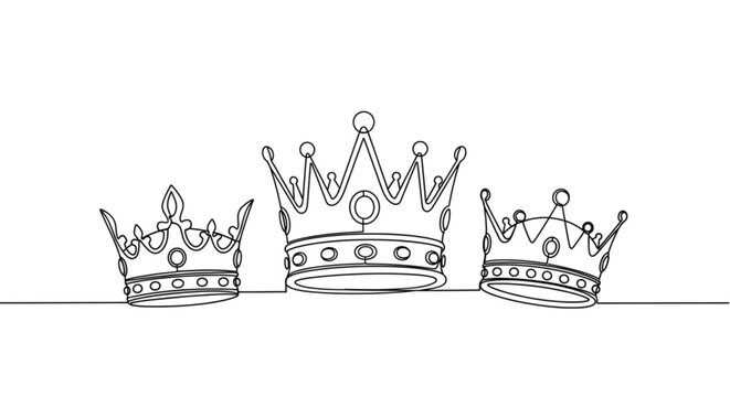 Three decorative crowns in outline style on a white background  