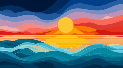 Sunset Beach Vector of abstract sunset over the ocean for wallpaper
