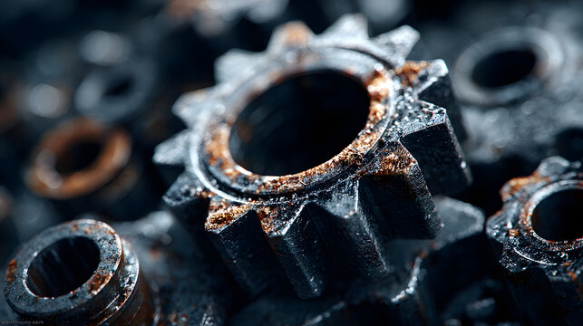 dark industrial 3D render:vehicle parts pattern withcar gears and pipes