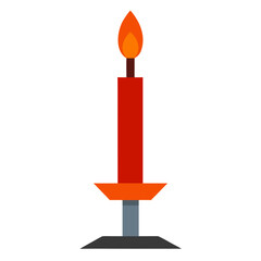 Fototapeta premium Flat design icon of a lit red candle in a holder, warm light glow
