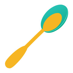 Stylized yellow and turquoise spoon icon isolated on white background
