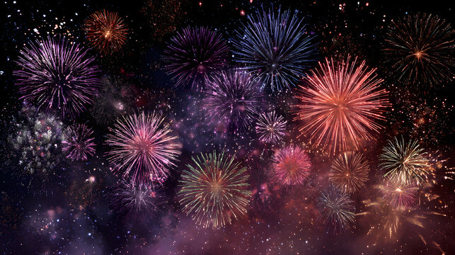 Stunning fireworks display against a cosmic night sky, perfect for celebrations, holidays, and festive events that bring joy and excitement to viewers