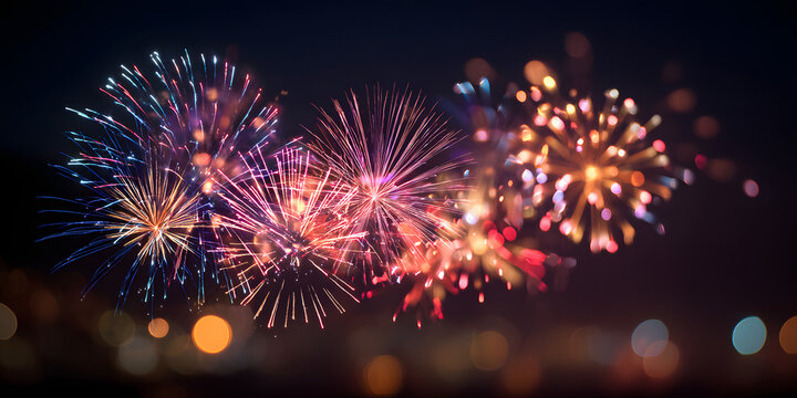 Celebrate with vibrant fireworks illuminating the night sky, a stunning backdrop for festive events and memorable moments of joy and excitement