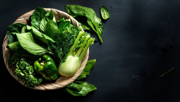fresh organic leafy green vegetables ready for healthy eating and cooking