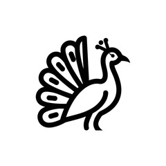 Fototapeta premium Elegant Black and White Peacock Icon with Detailed Feather Display and Crown.