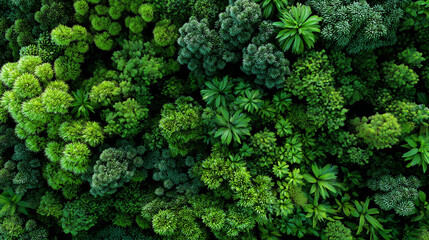 Top view of green foliage and plant life for green background
