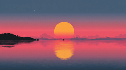 Vector of warm sunset in geometric flat design