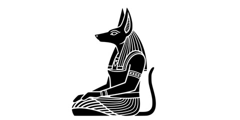 Obraz premium Anubis Jackal God Seated Silhouette Flat Vector Icon