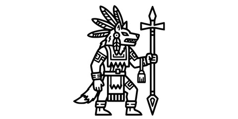 Wolf God Wepwawet Simple Standing Silhouette Line Art Vector