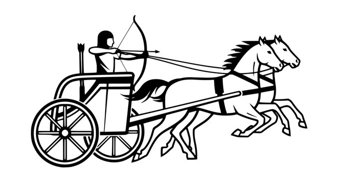 Egyptian Chariot Dynamic Motion Simple Line Art Vector