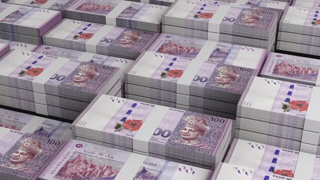 Malaysia 100 Ringgit Banknote Horizontal 3D Animation ? Realistic Banknote Motion, Finance, Economy, Business Investment, Money Flow, and Currency Visualization