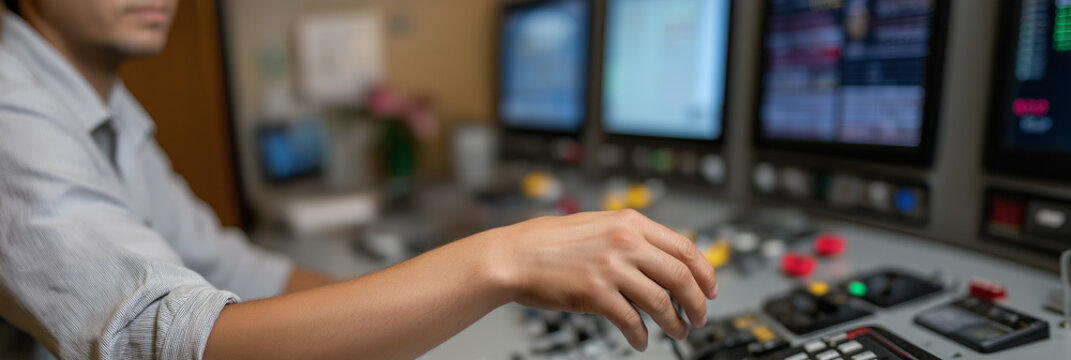 An operator adjusting controls in a high-tech control room, demonstrating the importance of precise monitoring and management in complex systems and operations in various industries.