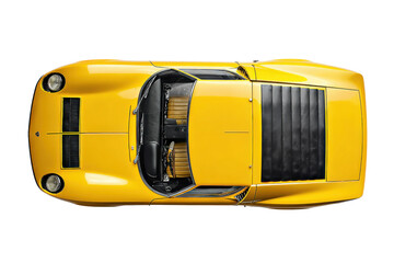 Yellow Sports Car Aerial View: The streamlined silhouette of a vibrant yellow sports car, captured from above, reveals its sleek design, offering a glimpse of automotive artistry. 