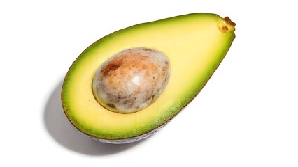 Fresh half avocado on white background, concept of healthy nutrition, vegan lifestyle, and organic food.