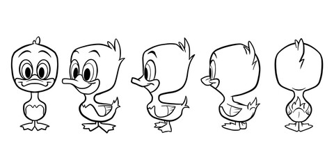 Cute Duck Icon Set Different Poses Cartoon Character Vector Illustration