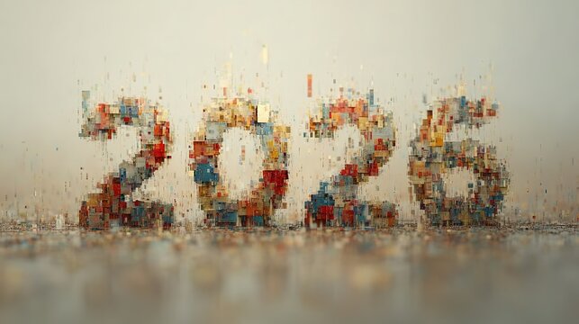 Transparent 3D Number 2026 Render, Futuristic Digital Design with Clear Background for Versatile Use