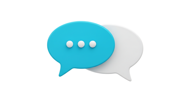 Overlapping speech bubbles in light blue and white on transparent background