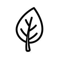 Fototapeta premium Minimalist hand-drawn black outline leaf icon with central stem and distinct veins.