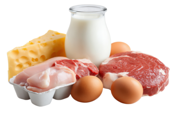 Balanced Nourishment: A visual feast of essential food items, artfully arranged to showcase a variety of food sources. The composition highlights a range of protein-rich options.