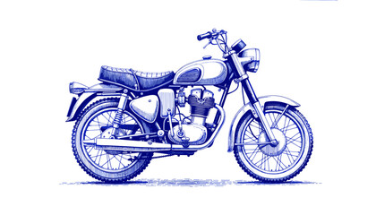 Fototapeta premium Vintage sketch of a motorcycle in blue ink illustration 
