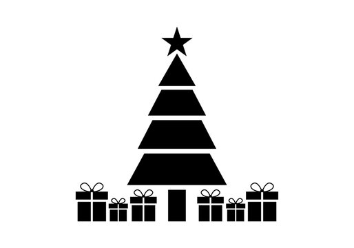 Silueta de &aacute;rbol de navidad con regalos