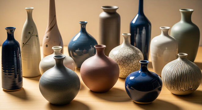Curated Collection of Contemporary Ceramic Vases in Muted Tones
A thoughtfully composed still life featuring a diverse collection of contemporary ceramic vases of various shapes - Powered by Adobe