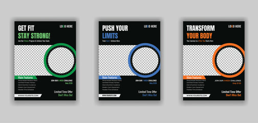 Dynamic Fitness Workout Flyer – Modern Gym Promotional Template (3 Color Variations)