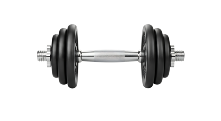 Realistic chrome and black dumbbell isolated perfect for fitness graphics on transparent background