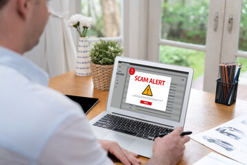 Cyber security software show alert of cyber attack for protection brisk. Danger from virus,...