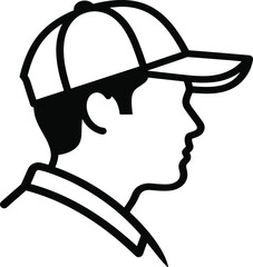 Man head silhouette with baseball cap, side profile vector illustration, black design element for fashion, identity, logo, branding, icon themes