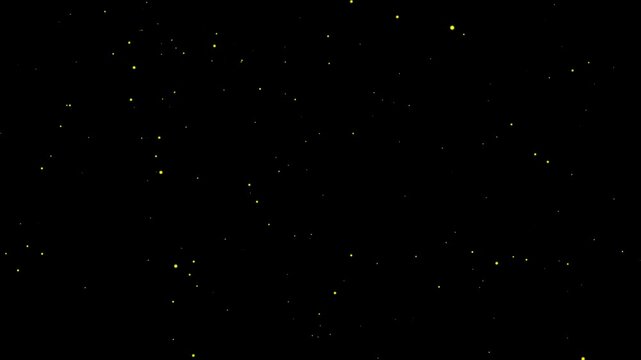 4K Dust Particles Floating on Black Screen &ndash; White and Golden Sparkle Dots, Flying Debris, Stars, and Fire Embers Overlay Animation for Chroma Key Visual Effects.
