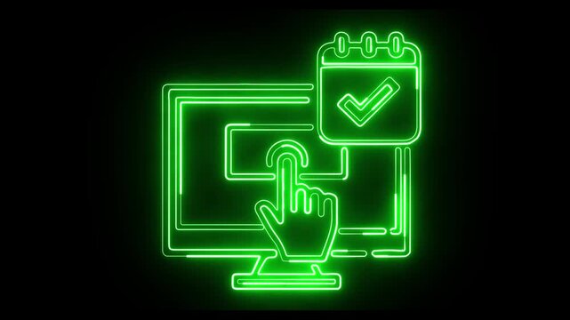 Virtual meeting and task planner glowing neon illustration 4k Loop animation.