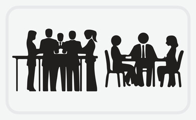 Professional business silhouettes of people working, presenting, and collaborating