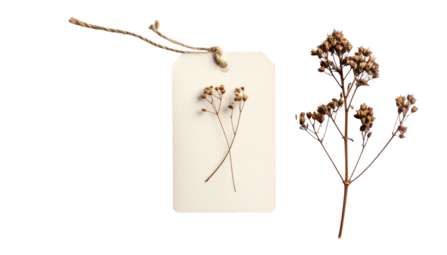 Elegant natural tag with delicate dried flowers for crafting and artisanal projects