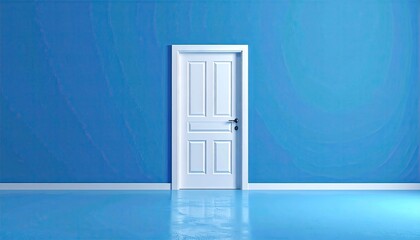 White Door Set Against a Textured Blue Wall in an Empty Room Minimalist Interior Design Featuring Clean Lines and Strong Color Contrast