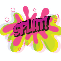Splat Comic Text Art, Bright Pop Art Explosion Design, Retro Cartoon Typography, Colorful Comic Book Word Art, Bold Sound Effect Text, Modern Retro Comic, Playful and Creative Text, Pop Culture Text, 