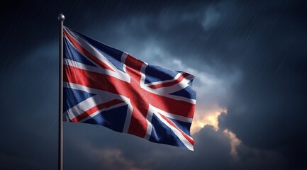 The British flag flutters against a blue sky with white clouds. Generative AI