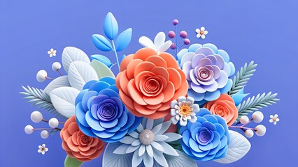 A beautiful bouquet of colorful paper flowers on a blue background, perfect for any occasion