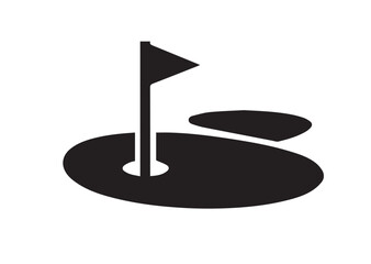Golf course with flag icon, Golf course with flag solid vector