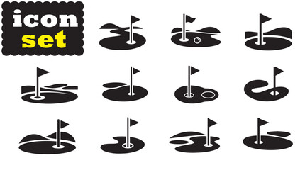 Golf course with flag icon Set, Golf course with flag solid vector