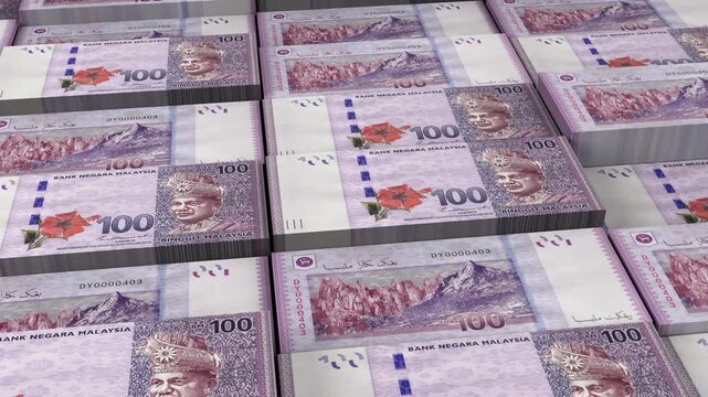 Malaysia 100 Ringgit Banknote Horizontal 3D Animation ? Realistic Motion, Finance, Economy, Business Investment, Money Flow, and Currency Visualization