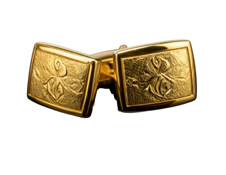 - Elegant Pair of Golden Cufflinks with Refined Shine, isolated on transparent background 